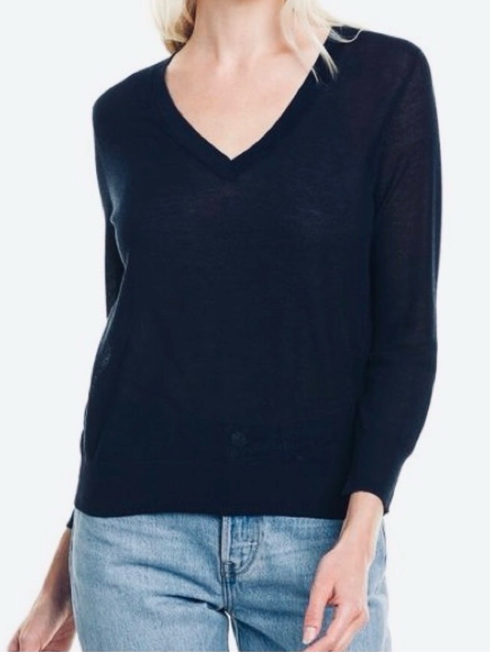 Vince Blue Sheer Cotton Mesh Knit V-Neck Sweater Size Large NWT